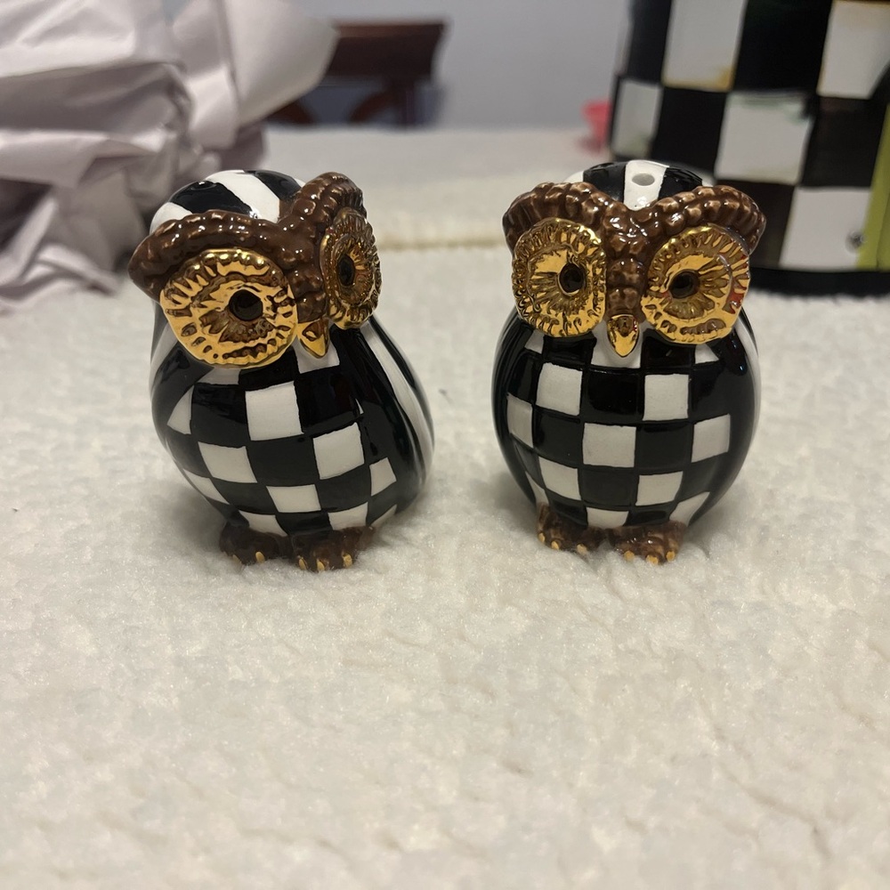 MacKenzie-Childs Black and White Owl Salt and Pepper Shakers